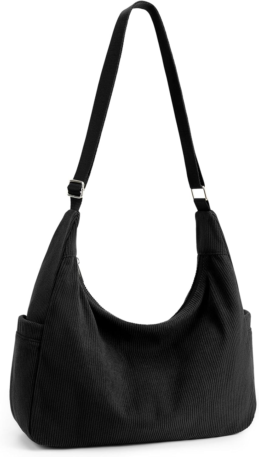 KALIDI Corduroy Tote Bag for Women Large Capacity Shoulder Bag with Zip and Pockets Compartments Waterproof for College School Work Travel Shopping